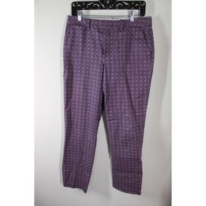 Lands' End 8 Fit 2 Pink Blue Medallion Print Straight Leg Cotton Stretch Pants